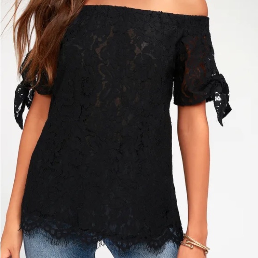 Ethereal View Black Lace Off-the-Shoulder Top